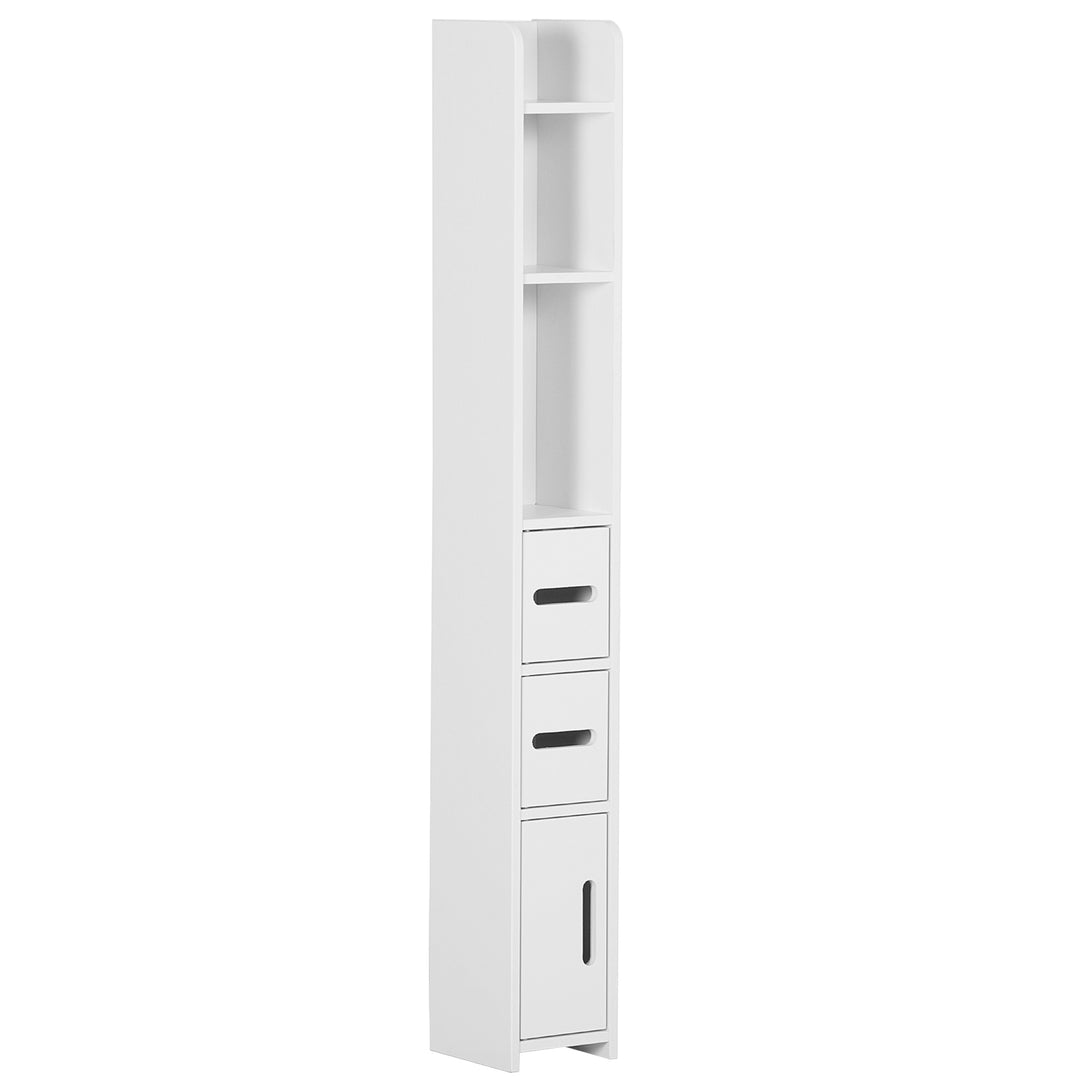 kleankin Modern Bathroom Storage Cabinet, Freestanding Tall Bathroom Cabinet with Open Shelves and 3 Cupboards with Door, for Bedroom Hallway, White 