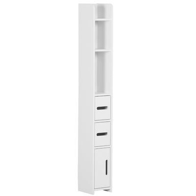 kleankin Modern Bathroom Storage Cabinet, Freestanding Tall Bathroom Cabinet with Open Shelves and 3 Cupboards with Door, for Bedroom Hallway, White 