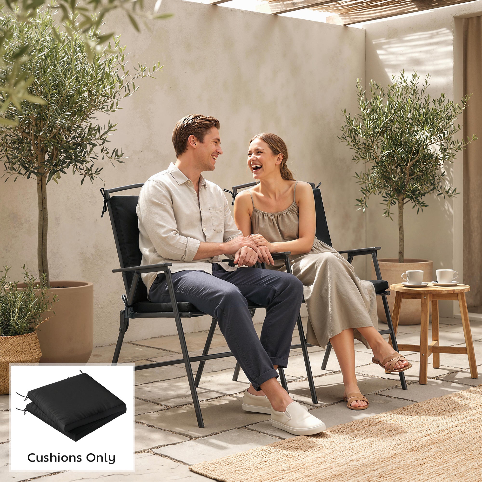 Outsunny Outdoor Seat Cushions Set of 2 with Ties, Waterproof Garden Seat Pads, Black 