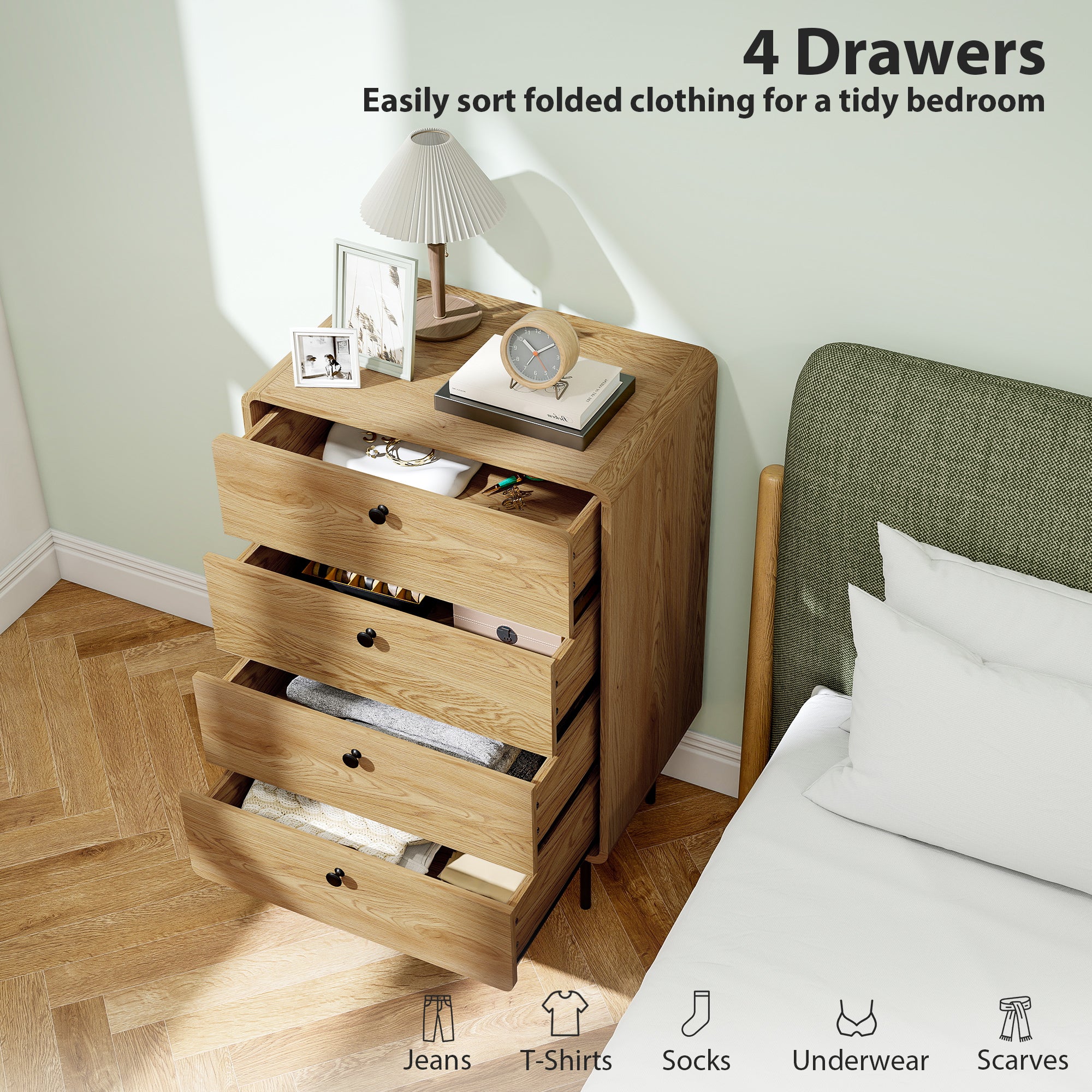 HOMCOM Modern Chest of Drawers with 4 Drawers - Oak 
