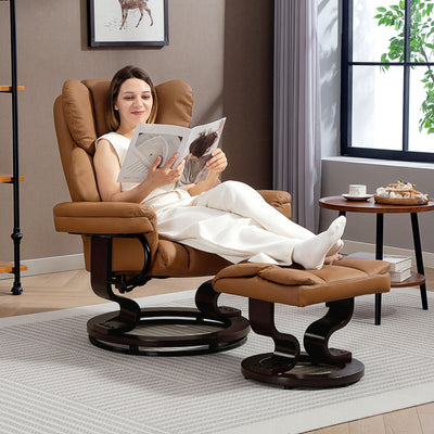HOMCOM Faux Leather Reclining Chair and Footstool - Brown 