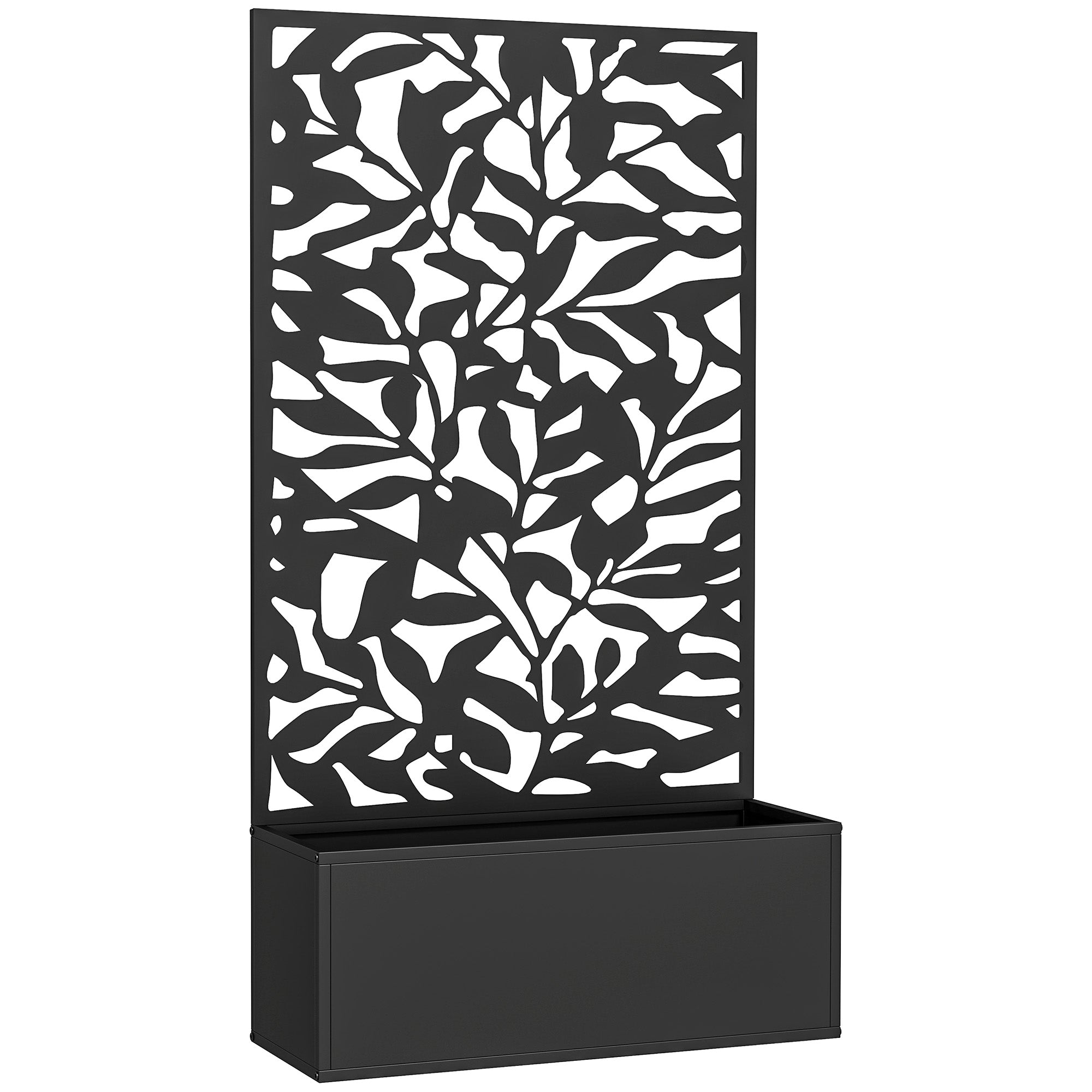Outsunny Metal Garden Bed with Trellis, Wall Mounted or Freestanding Raised Planter with Privacy Panel, Black 