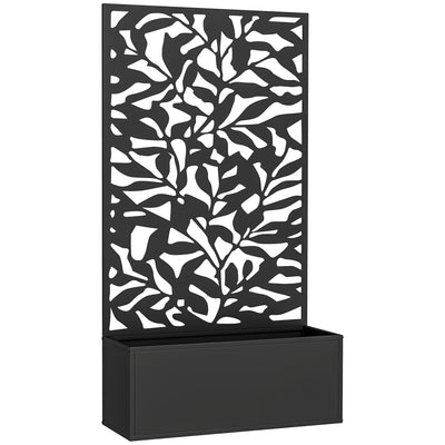 Outsunny Metal Garden Bed with Trellis, Wall Mounted or Freestanding Raised Planter with Privacy Panel, Black 