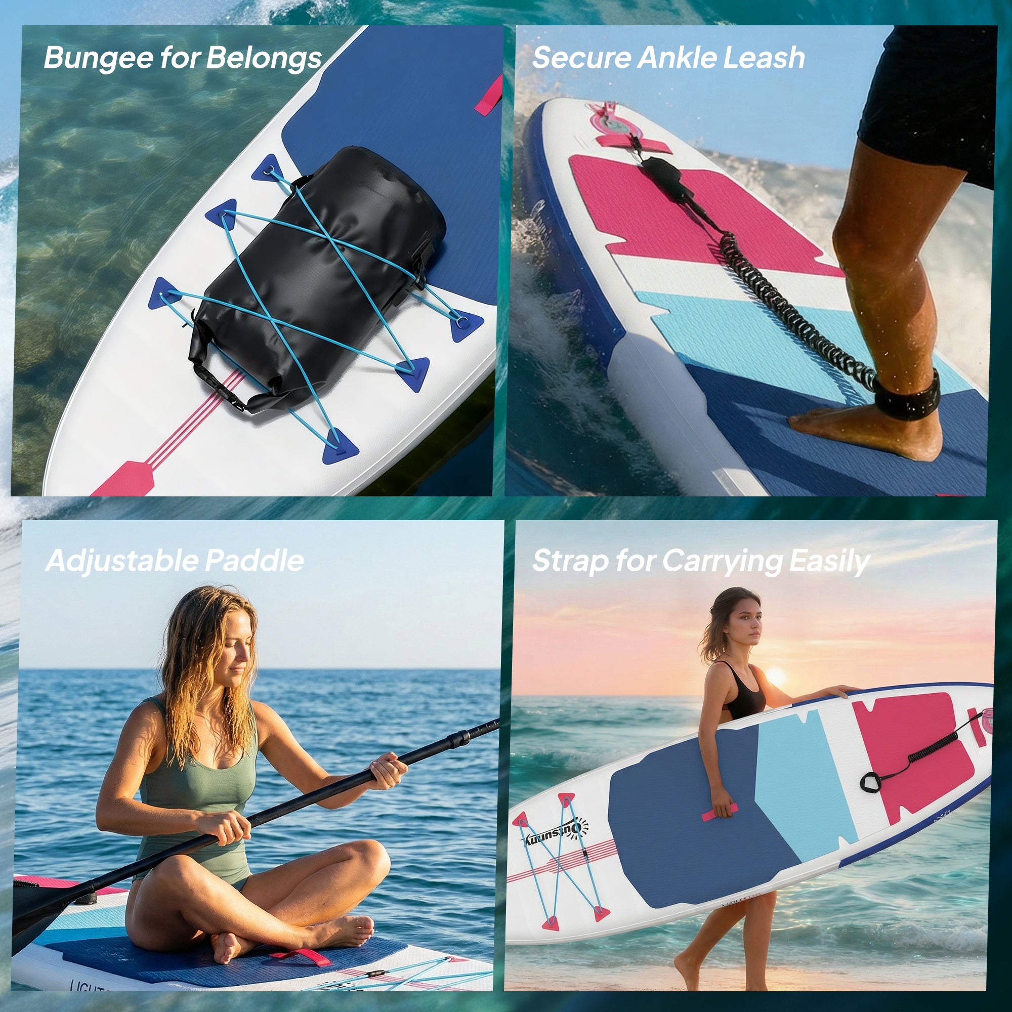 Outsunny Inflatable Stand Up Paddle Board, 305x89x15cm Extra-Wide SUP with Non-Slip EVA Deck, Adj Aluminum Paddle 