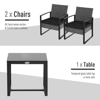 Outsunny 2 Seater Rattan Patio Set W/ Cushions-Grey/Black 