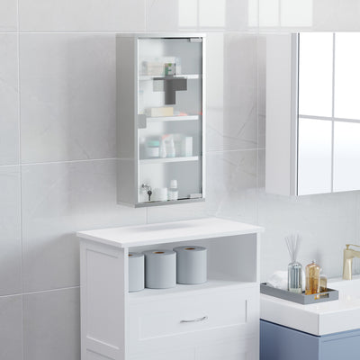 HOMCOM 4 Tier Stainless Steel Wall Mounted Medicine Cabinet Glass Lockable Door Storage Shelves Houseware Bathroom Furniture 60Hx30Wx12D(cm) w/2 Keys 