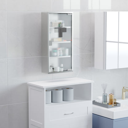 HOMCOM 4 Tier Stainless Steel Wall Mounted Medicine Cabinet Glass Lockable Door Storage Shelves Houseware Bathroom Furniture 60Hx30Wx12D(cm) w/2 Keys 