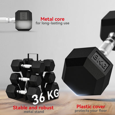 SPORTNOW Hex Dumbbell Set with Weights Storage Rack, Rubber Coated Dumbbells, Non-Slip Chrome Handles, Space-Saving for Home Gym Weight Lifting Strength Training, 2 x 2kg, 2 x 5kg, 2 x 8kg 
