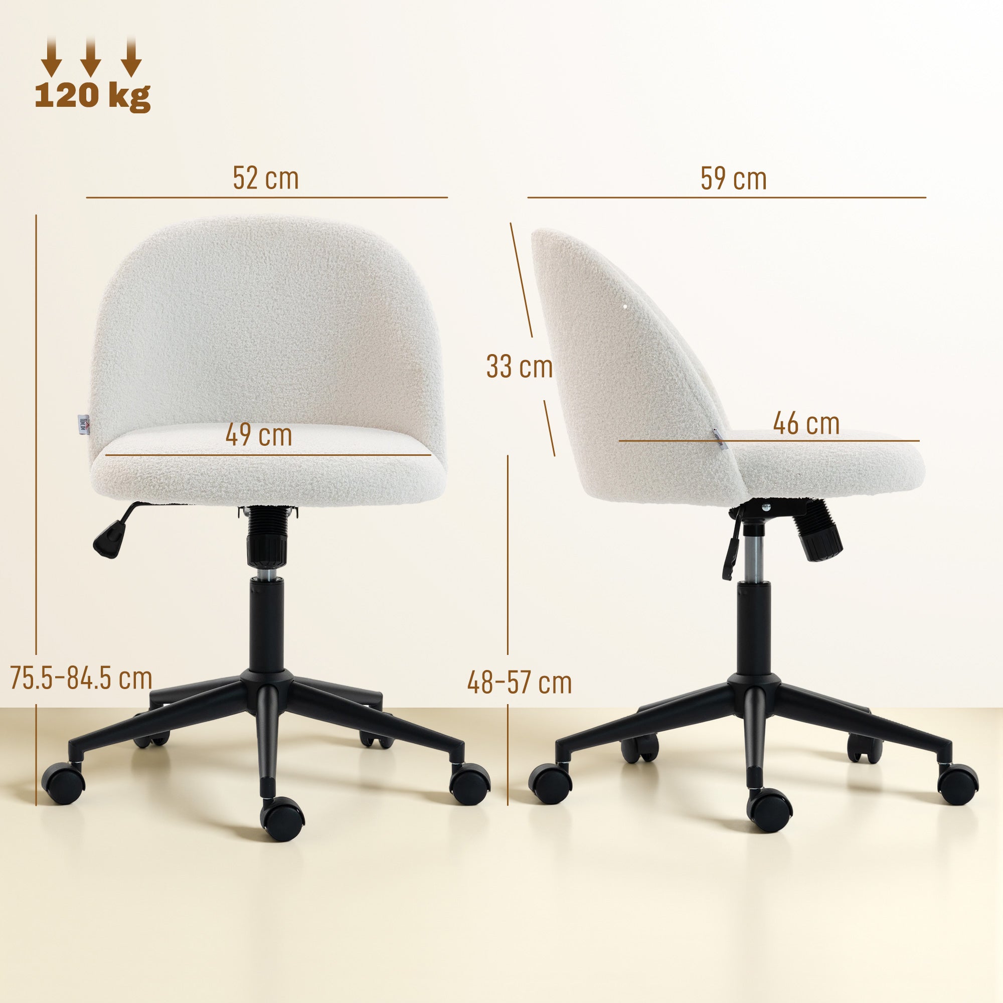 HOMCOM Teddy Fleece Office Chair with Wheels - Cream White 