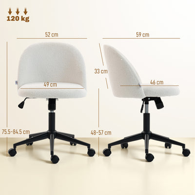 HOMCOM Teddy Fleece Office Chair with Wheels - Cream White 