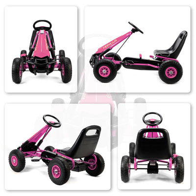 AIYAPLAY Kids Pedal Go Kart with Adjustable Seat, EVA Tyres, Manual Clutch, Brake, Go Kart for Kids 3-8 Years, Pink 