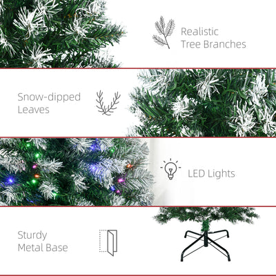 HOMCOM 5FT Tall Prelit Pencil Slim Artificial Christmas Tree with Realistic Branches, 250 Colourful LED Lights and 408 Tips, Xmas Decoration, Green 