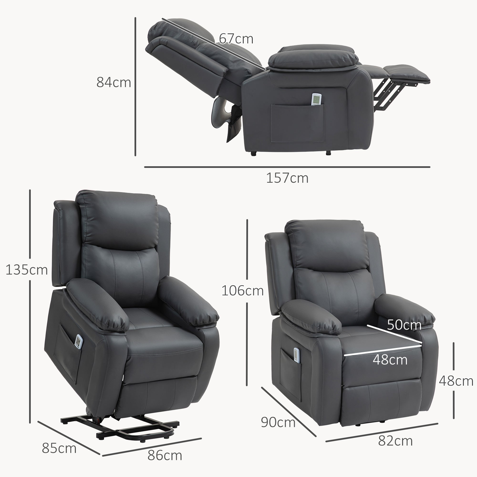 HOMCOM Electric Power Lift Recliner Chair Vibration Massage Reclining Chair with Remote Control and Side Pocket, Dark Grey 