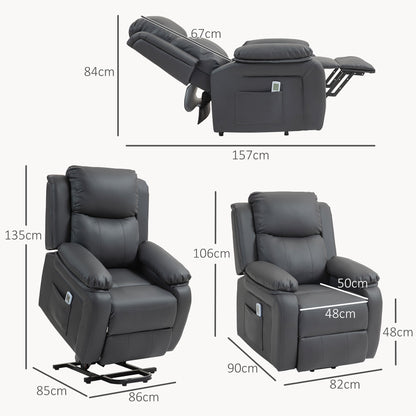 HOMCOM Electric Power Lift Recliner Chair Vibration Massage Reclining Chair with Remote Control and Side Pocket, Dark Grey 