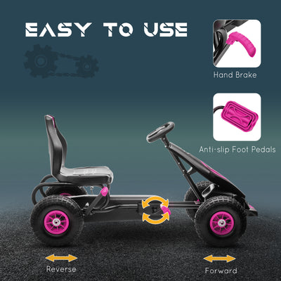 HOMCOM Kids Pedal Go Kart, with Adjustable Seat, Inflatable Tyres - Pink 