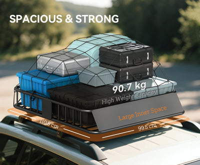 HOMCOM Universal Roof Rack Basket Tray, 90.7 kg Steel Car Rooftop Luggage Cargo Carrier Holder with Wind Fairing, Side Rails for SUVs, Pickups, Sedans, Off-Road Vehicles, 110.5 x 99.5 x 18.5 cm, Black 