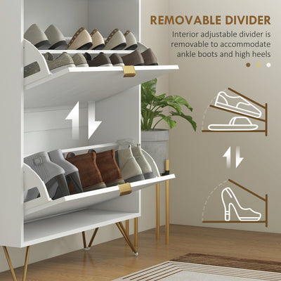 HOMCOM Two Flip Drawer Narrow Shoe Cabinet - White 