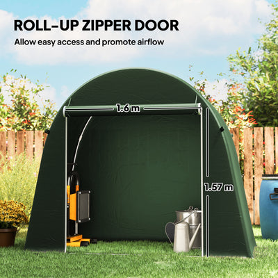 Outsunny 8 x 4 ft Garden Storage Tent, Waterproof Bike Tent with Roll-up Zipper Door and Galvanised Metal Frame, Green 