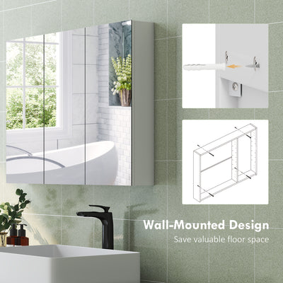 HOMCOM Three-Mirror Bathroom Storage Cabinet - White 