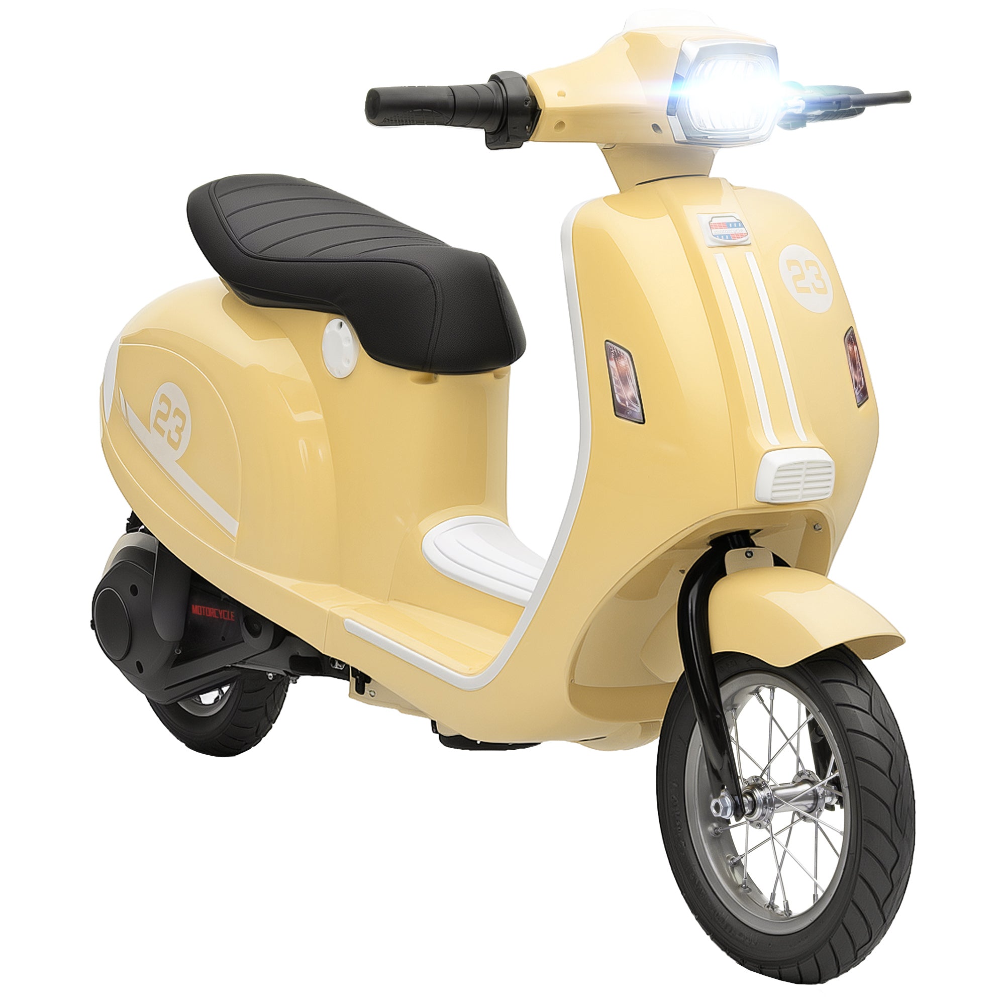 AIYAPLAY 24V Kids Electric Motorbike, Ride on Motorcycle with Manual Throttle, Brakes and LED Lights for Ages 8-12 Years, Beige 