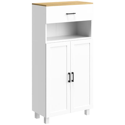 HOMCOM Freestanding Kitchen Cupboard, Nordic Storage Cabinet with Drawer, Doors and Open Countertop for Living & Dining Room, 130cm, White 