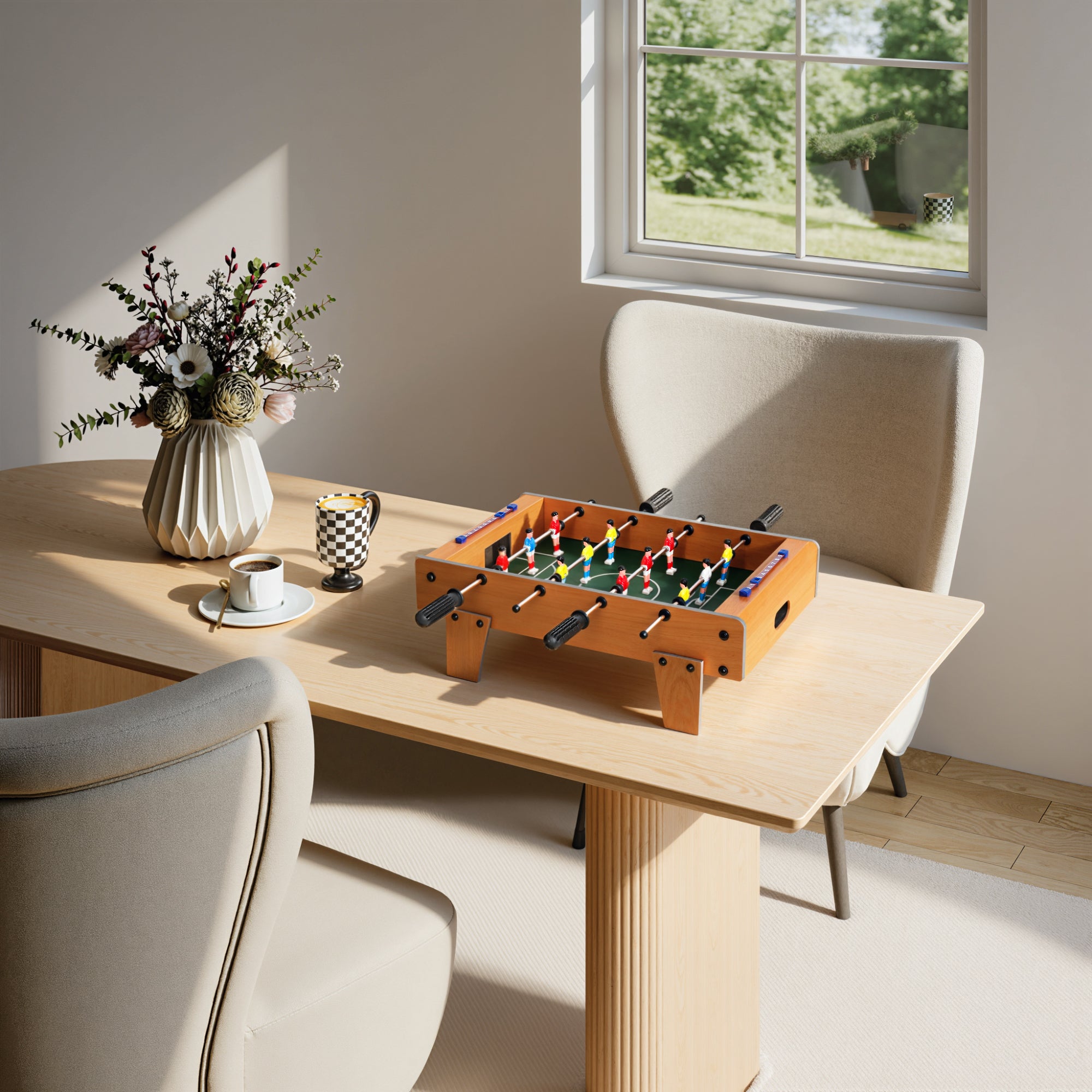 SPORTNOW 20 in Table-top Football Table with Stainless Steel Rods, Compact Foosball Table for Kids and Adults, All-Inclusive Foosball Game Set for Indoor, Nature Wood Finish 