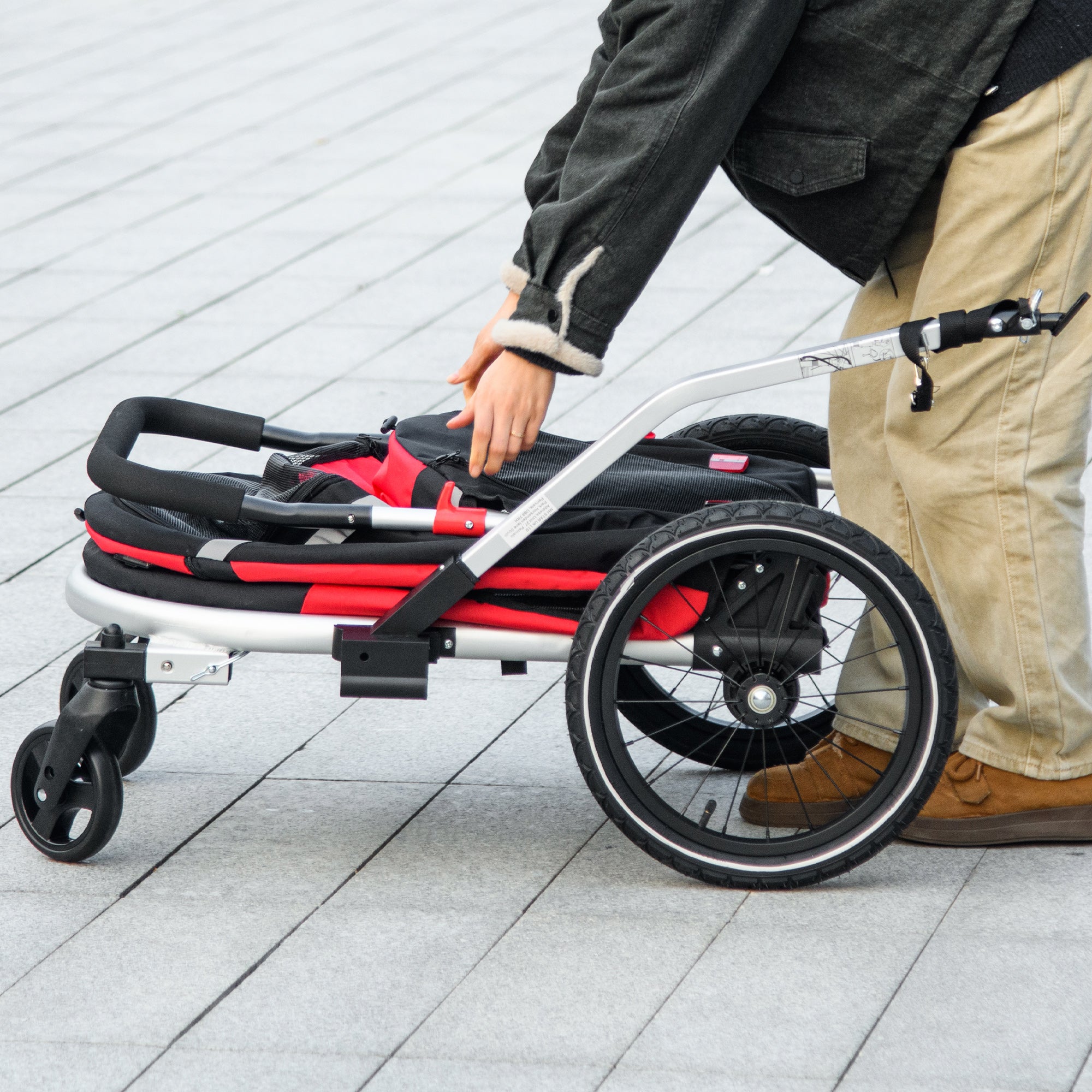 PawHut 2 in 1 Aluminium Foldable Dog Bike Trailer, Pet Stroller, for Medium Dogs - Red 