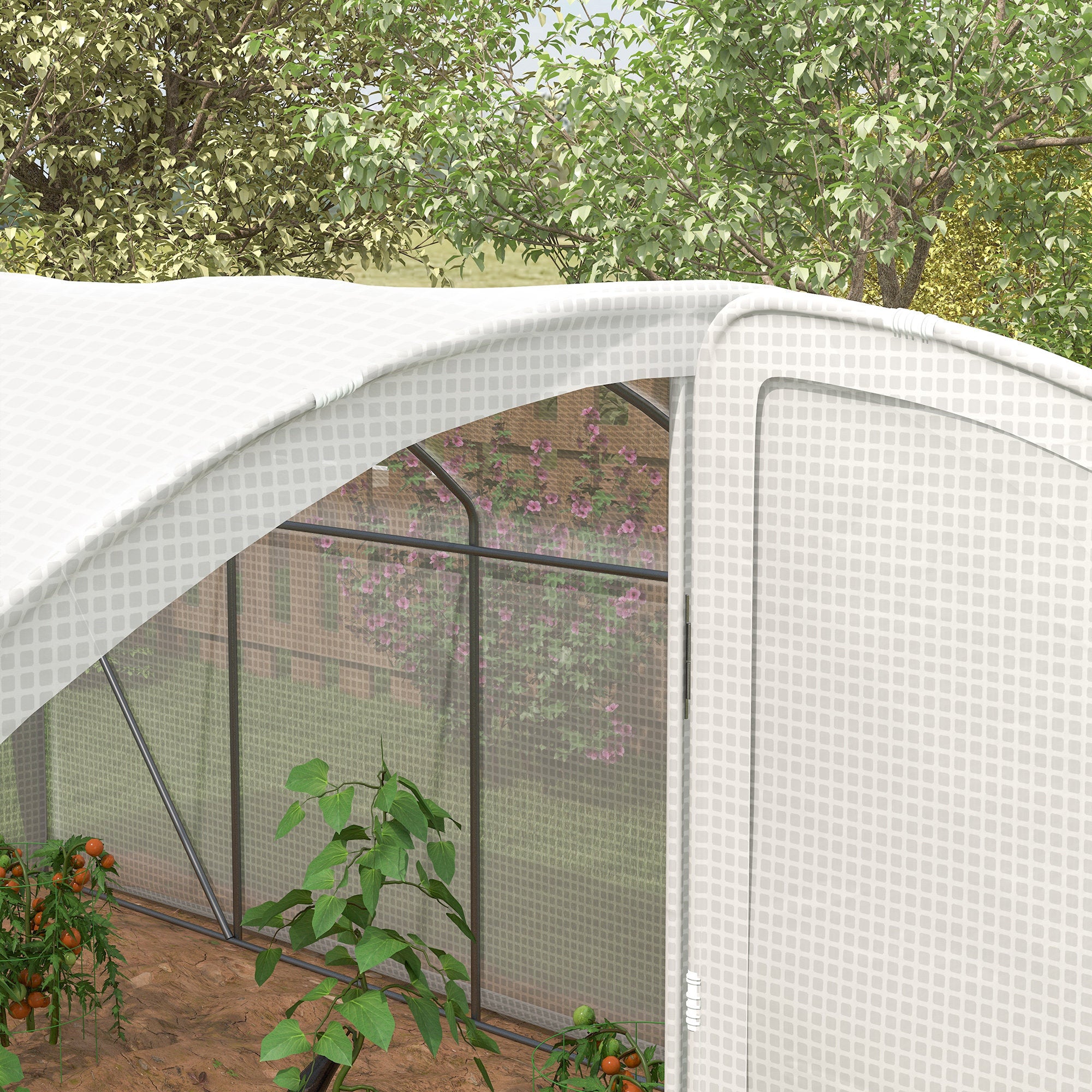 Outsunny Polytunnel Greenhouse Walk-in Grow House with UV-resistant PE Cover, Door, Galvanised Steel Frame, 4 x 3 x 2m, White 