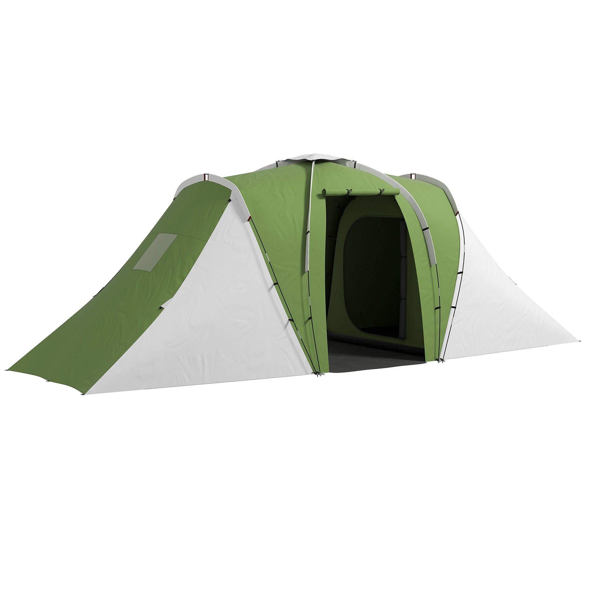 Outsunny Large Camping Tent Tunnel Tent with 2 Bedroom and Living Area, 2000mm Waterproof, Portable with Bag for 4-6 Man, Green 