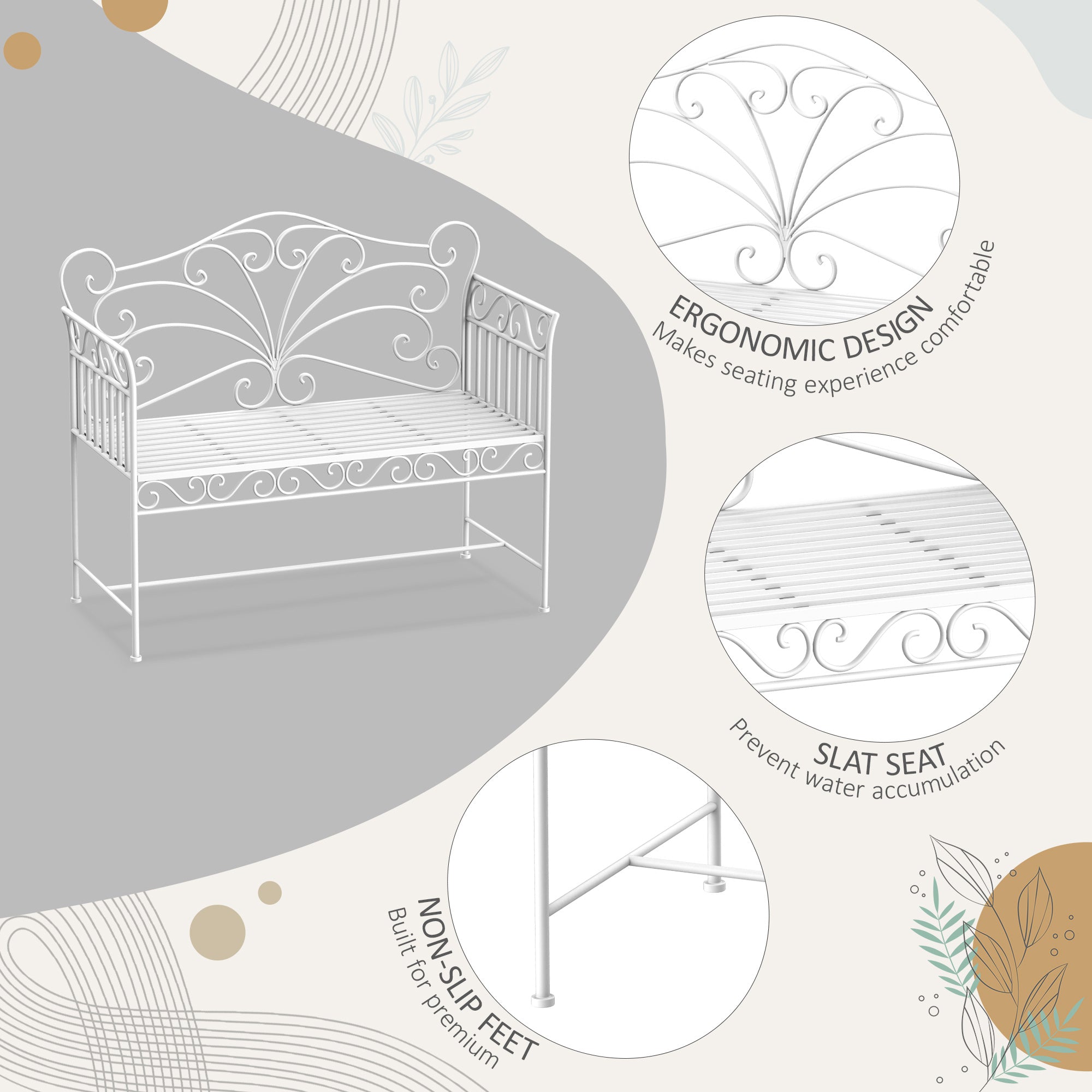 Outsunny Heavy-Duty Garden Bench-White 