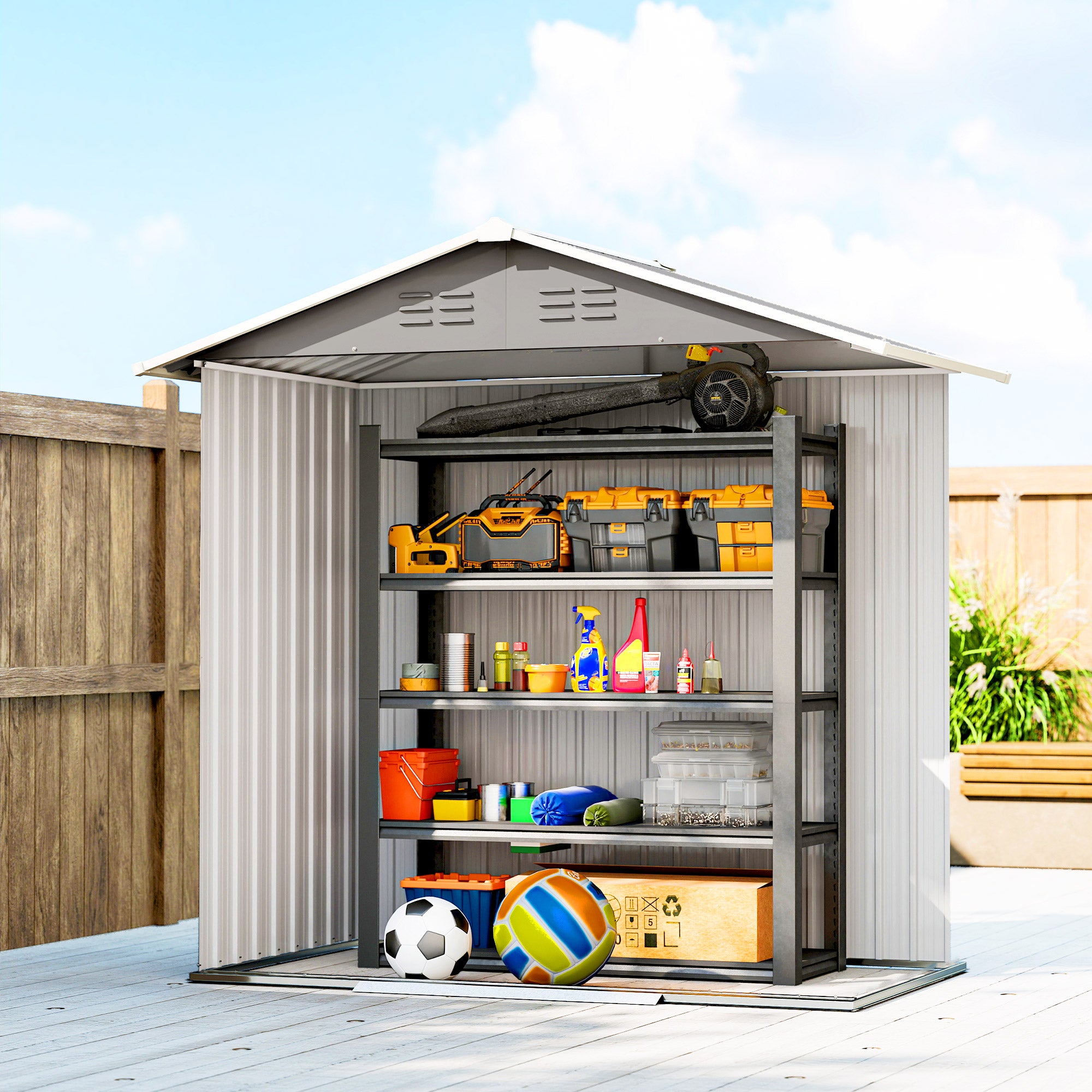 Outsunny 6.5 x 3.5ft Metal Garden Storage Shed - Light Grey 