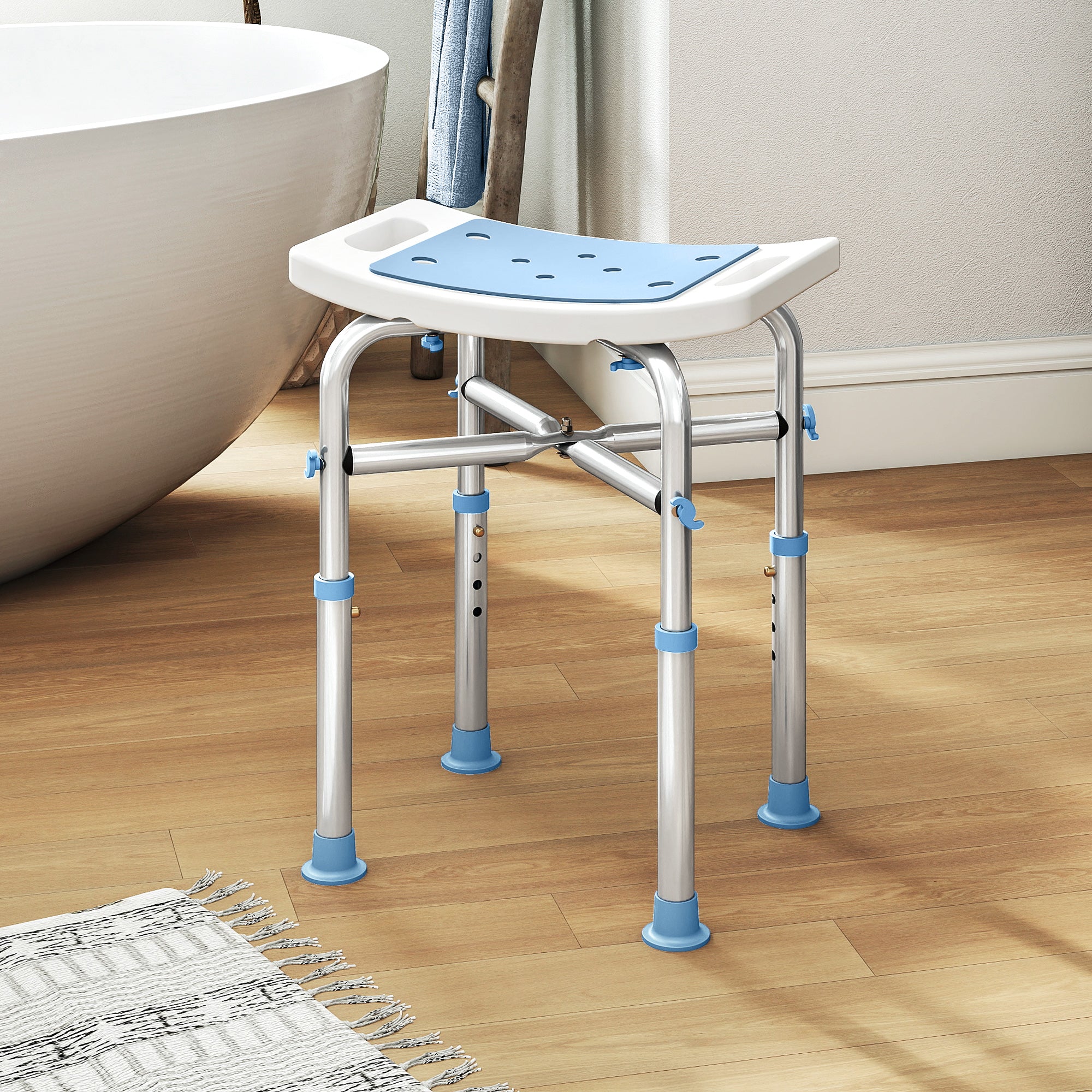 HOMCOM 44-51.5cm Aluminium Frame Shower/Bath Stool - Light Blue