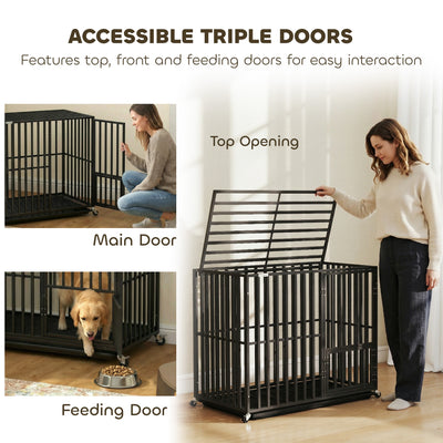 PawHut Heavy Duty Dog Crate, Dog Cage with Wheels for Small Medium Breeds, Metal Pet Kennel with Removable Tray 