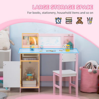 HOMCOM Kids Desk And Chair Set 2 PCs Childrens Table And Chair Set Multi Use Toddler Furniture with Whiteboard, Storage - Pink 