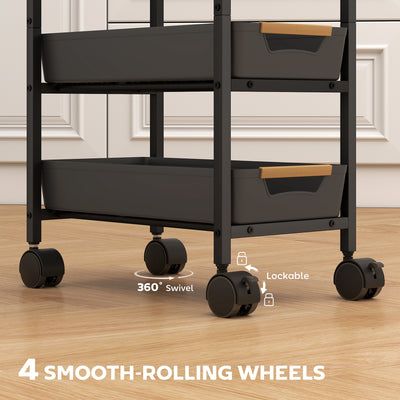 HOMCOM 5-Tier Storage Trolley on Wheels - Black 