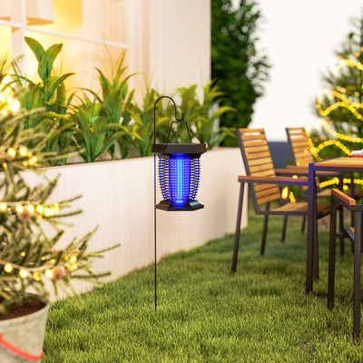 Outsunny 2-in-1 Electric Fly Zapper with UVA Light, Hanging Garden Lantern, Solar and USB-DC Rechargeable Insect Mosquito Bug Zapper, Fly Killer for Indoor and Outdoor Use, Black 