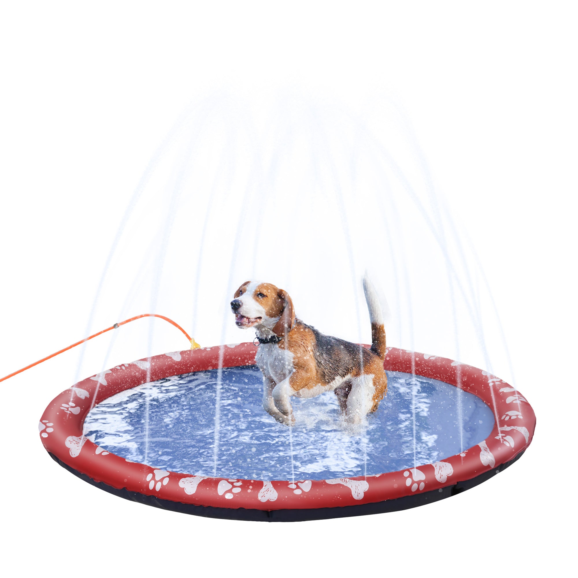 PawHut 150cm Splash Pad Sprinkler for Pets Dog Bath Pool Water Game Mat Toy Non-slip Outdoor Backyard Red 
