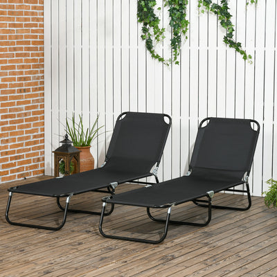 Outsunny Set of Two Metal Frame Folding Sun Loungers - Black 