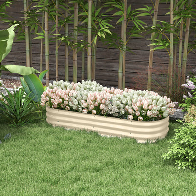 Outsunny Galvanised Raised Garden Bed, Metal Planter Box with Safety Edging, for Flowers, Herbs, Succulents, Cream White 