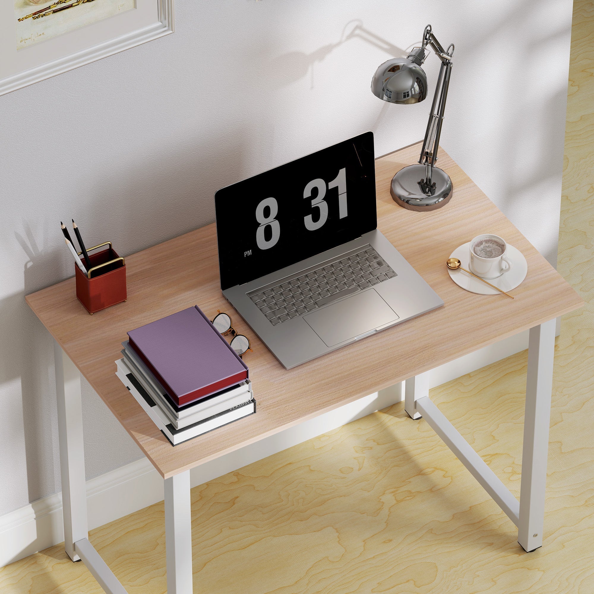 HOMCOM Computer Desk, Writing Table, 100 x 60 x 76cm Workstation for Home Office, Study with Metal Frame, Simple Assembly, White 