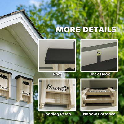 PawHut 3PCs Wooden Bat Boxes, Bat Houses Designed to Attract Bats & Easy to Hang for Outdoor, Garden, Farm, 18 x 6 x 22.5 cm 