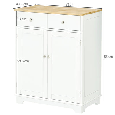 HOMCOM Kitchen Floor Cabinet Side Storage Cupboard Multi-use Sideboard Table with Solid Wood Top, Adjustable Shelf,Drawer for Dining Room, Living Room,Hallway 