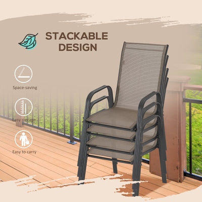 Outsunny Set of Four Stackable Mesh Seat Chairs - Grey 