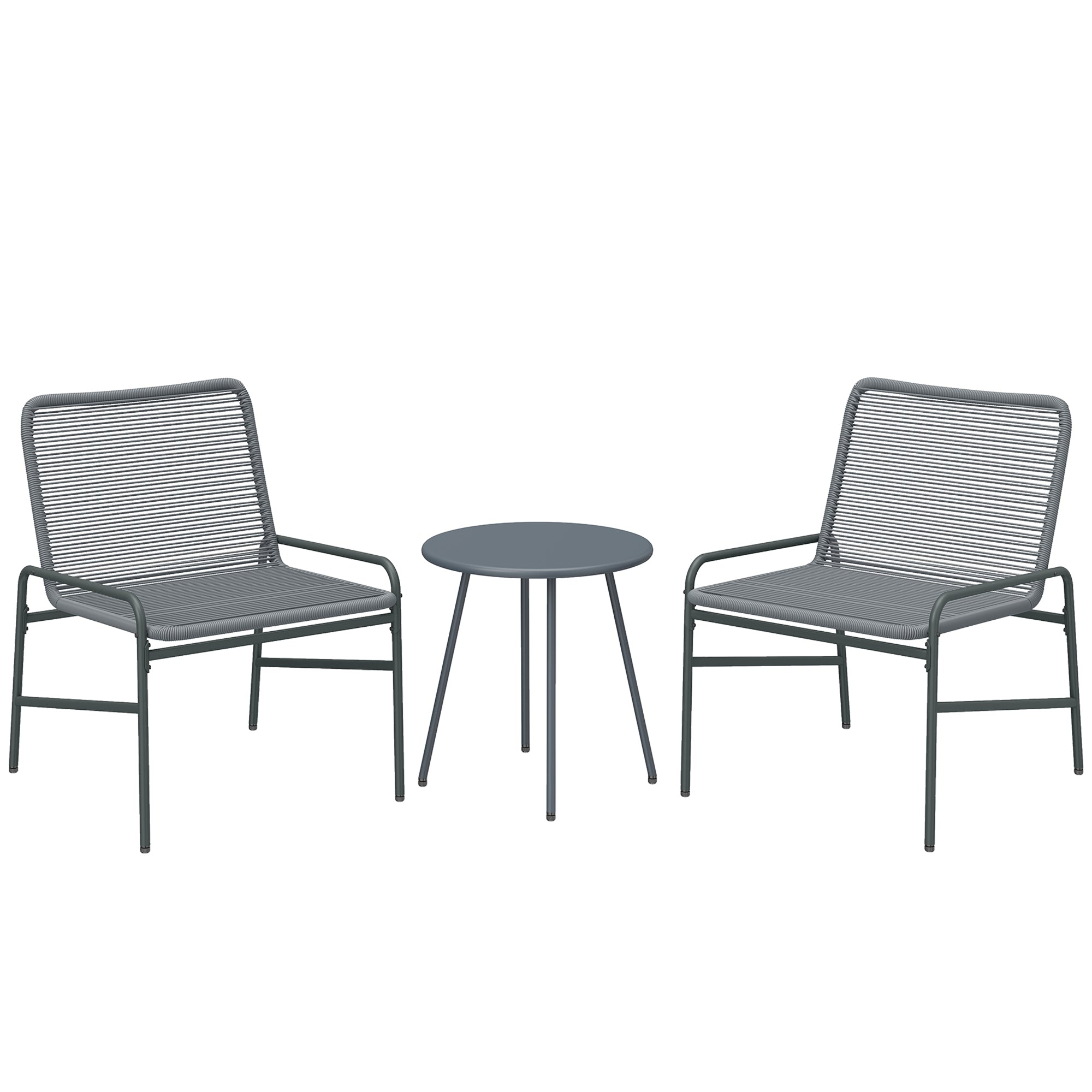 Outsunny 3 Piece Rattan Bistro Set, Outdoor Garden Furniture Set with 2 Chairs, Round Coffee Table for Patio, Balcony, Dark Grey 