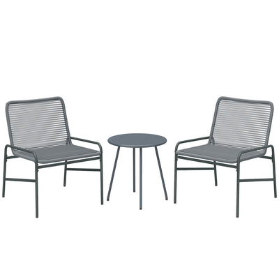 Outsunny 3 Piece Rattan Bistro Set, Outdoor Garden Furniture Set with 2 Chairs, Round Coffee Table for Patio, Balcony, Dark Grey 