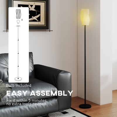 HOMCOM Floor Lamp for Living Room, 3D Printed Modern Standing Lamp with Flowing Curved Shade, 3 Colour Temperature & Foot Switch, Minimalist Tall Pole Lampshade for Bedroom, Office, White 