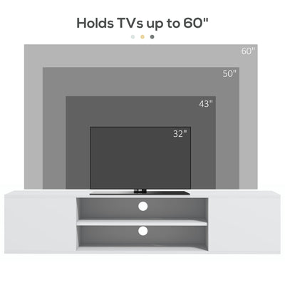 HOMCOM Floating TV Stand Cabinet for TVs up to 60", Wall Mounted TV Unit with Open Shelf, Storage Cupboards and Cable Management for Living Room, White 