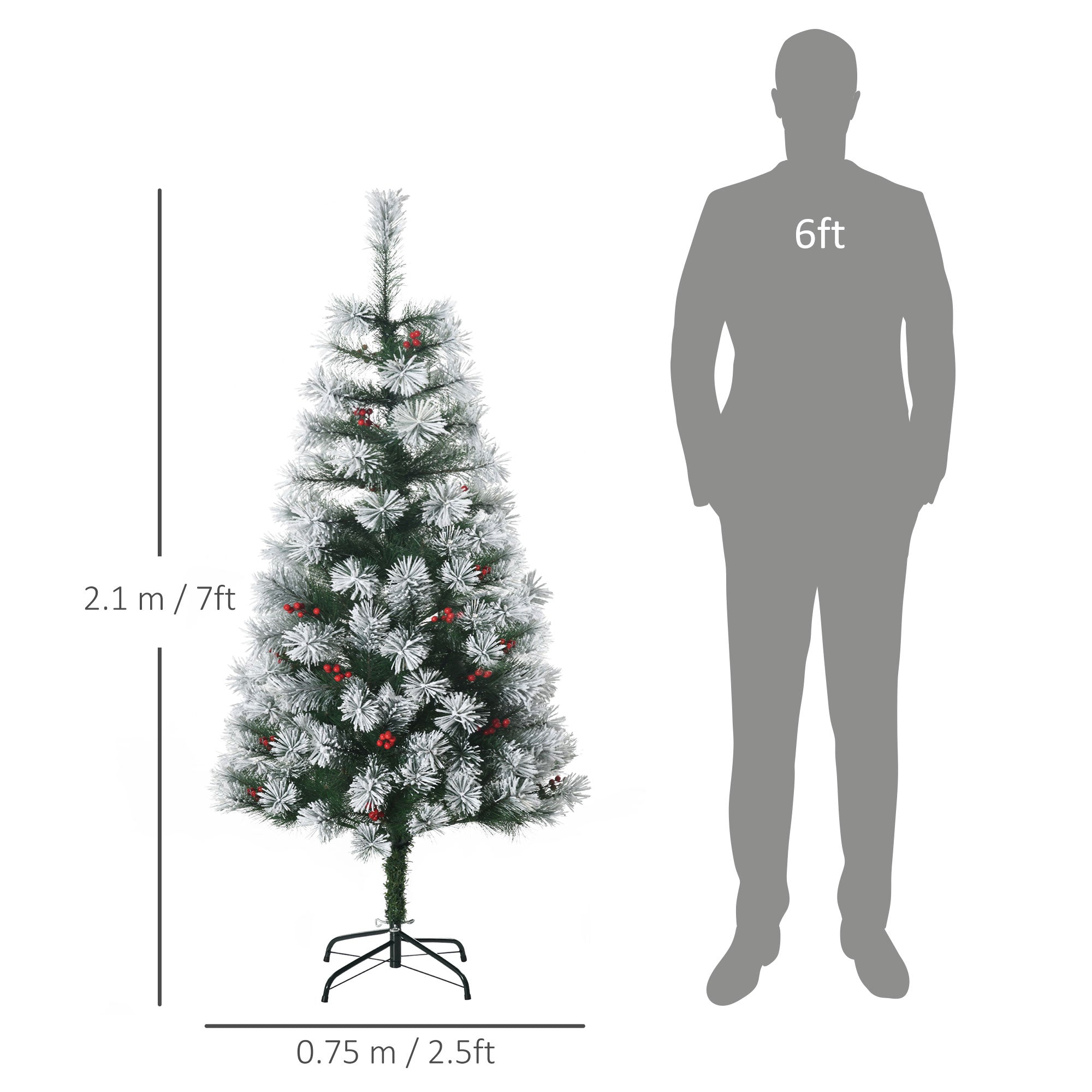 HOMCOM Indoor Christmas Tree Artificial Berry Xmas Decoration with Metal Stand and 184 Tips (5FT(150CM)) 