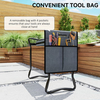 Outsunny Steel Frame Padded Garden Kneeler, with Tool Bag - Grey 