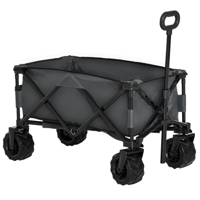 Outsunny Outdoor Pull Along Cart Folding Cargo Wagon Trailer Trolley for Beach Garden with Handle, Anti-Slip Wheel - Dark Grey 